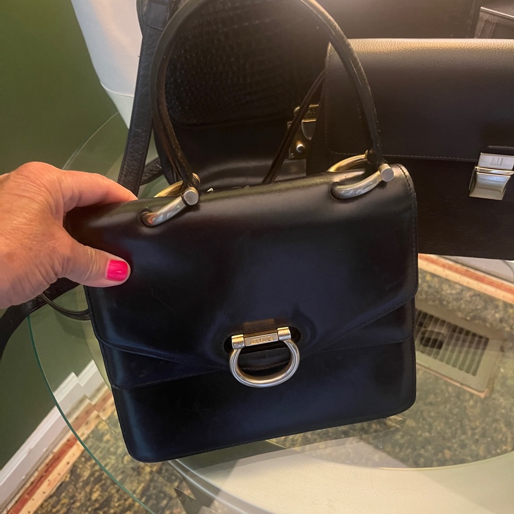 Celine Black Leather Satchel with Structured Design